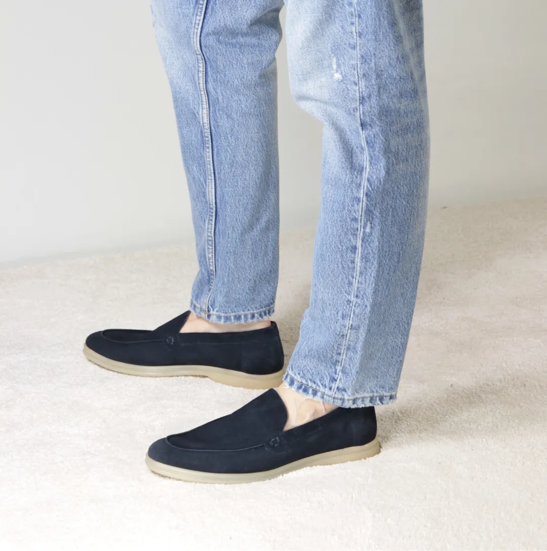 Mocassino da uomo casual in pelle scamosciata colore blu