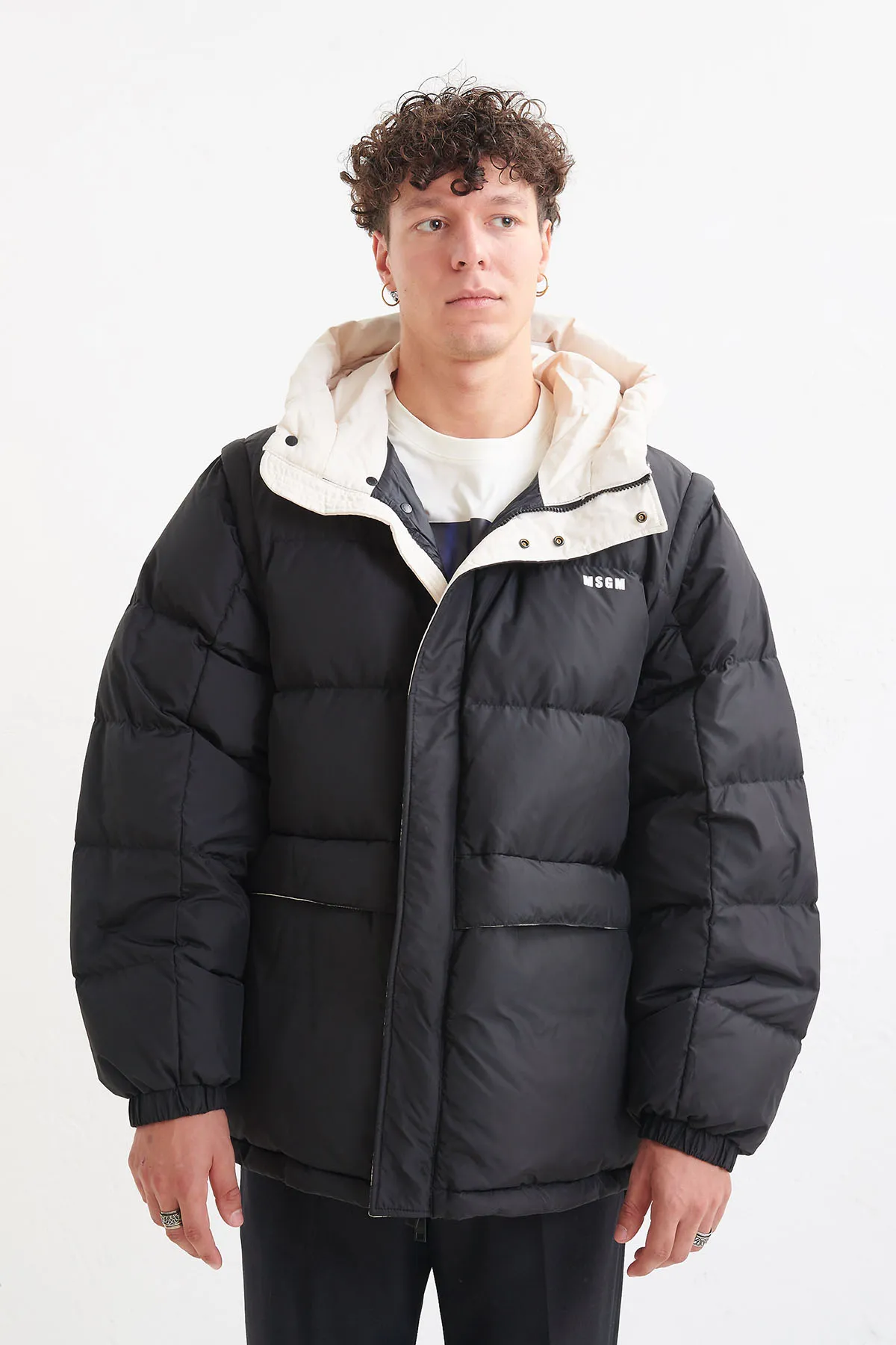 MSGM Giubbotto in piuma con cappuccio con maniche staccabili