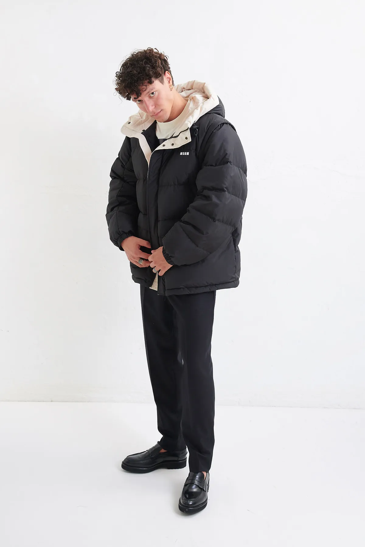MSGM Giubbotto in piuma con cappuccio con maniche staccabili