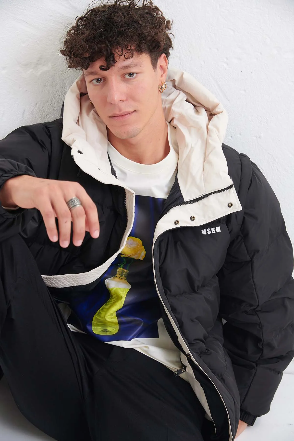 MSGM Giubbotto in piuma con cappuccio con maniche staccabili