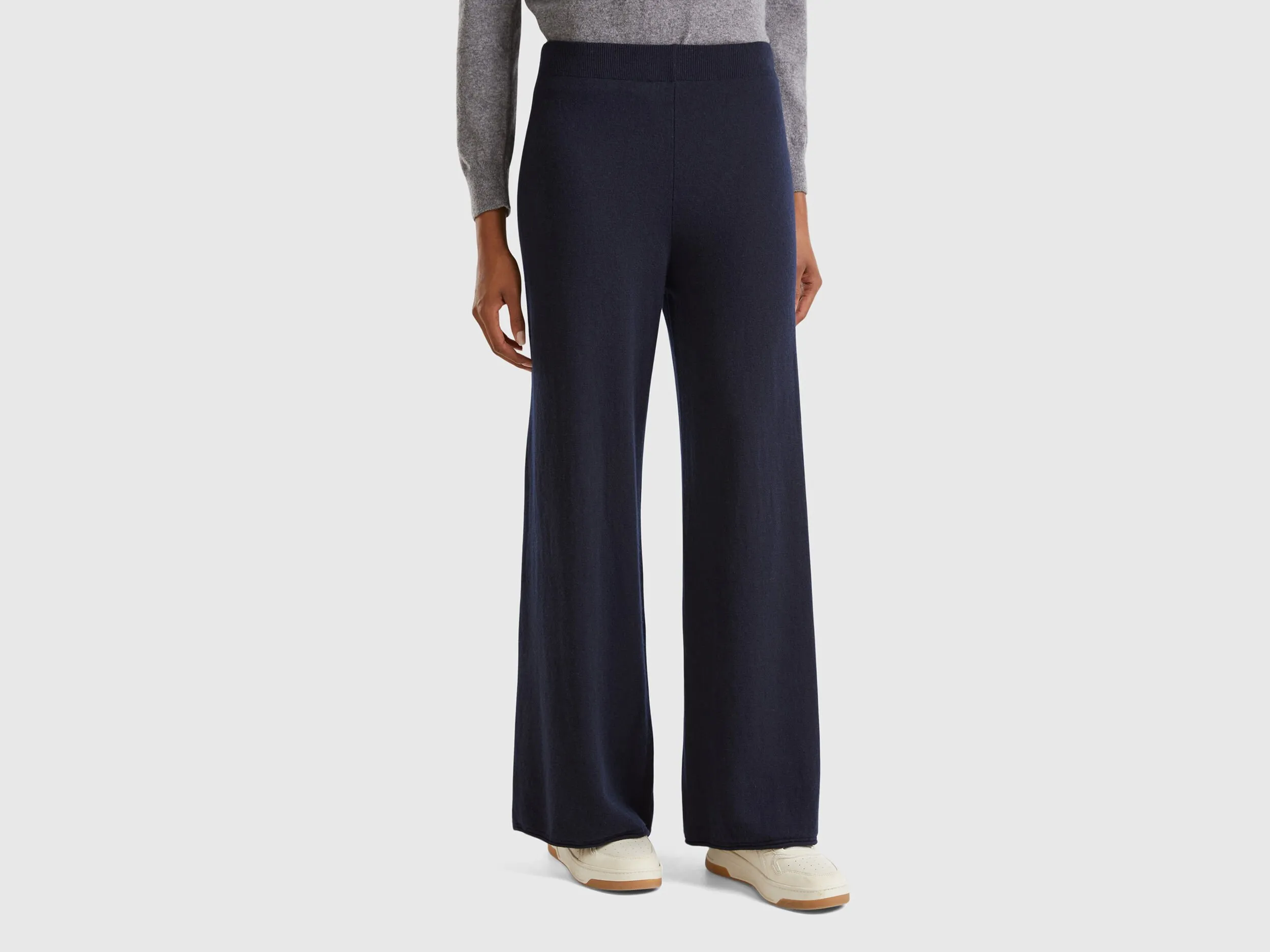 Nuovi arrivi Pantaloni ampi blu scuro in misto lana e cashmere