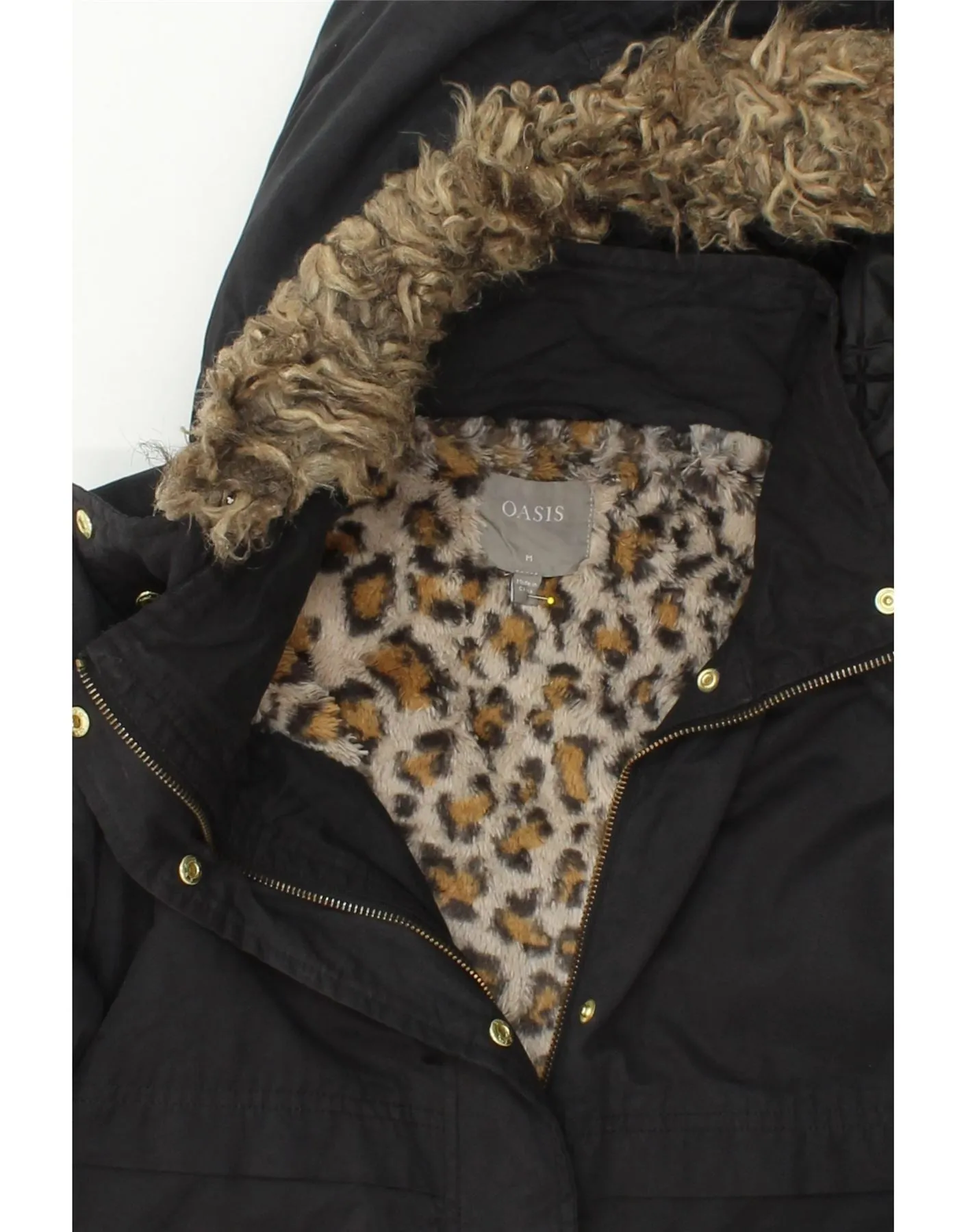 OASIS Womens Hooded Parka Jacket UK 14 Medium Black Cotton