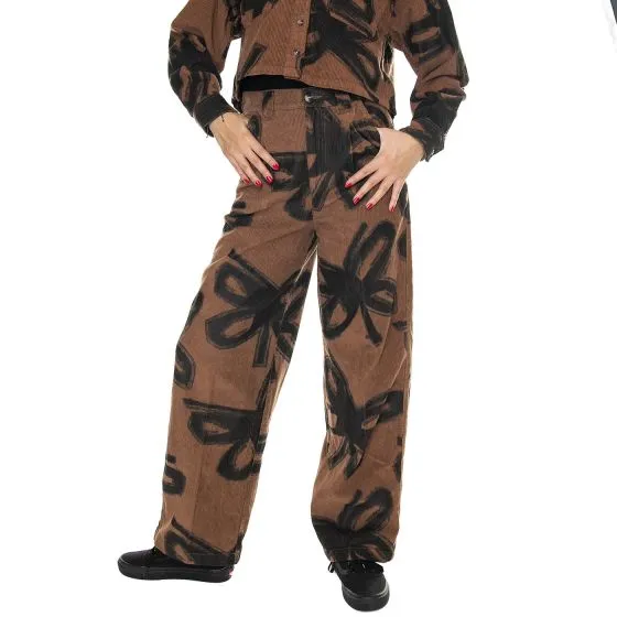 Obey Nabi Baggy Cord Pant Catechu Wood Multi - Pantaloni Donna Multicolore    