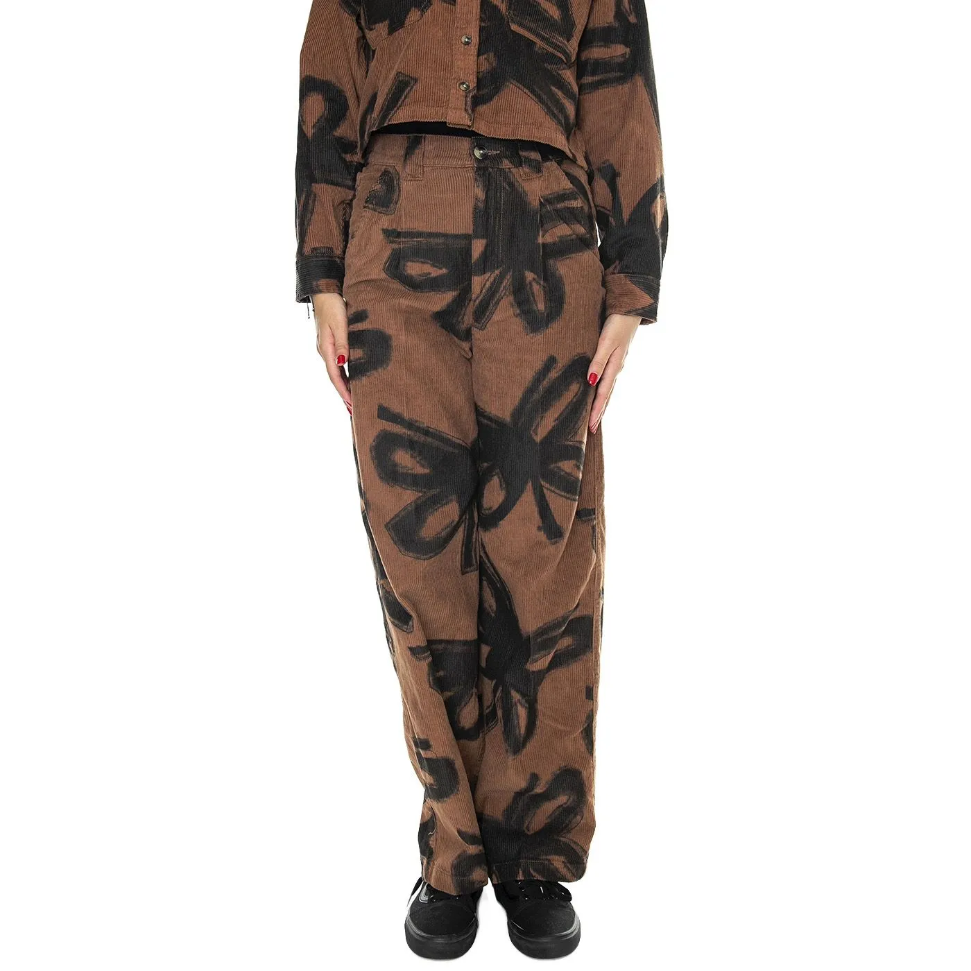 Obey Nabi Baggy Cord Pant Catechu Wood Multi - Pantaloni Donna Multicolore    