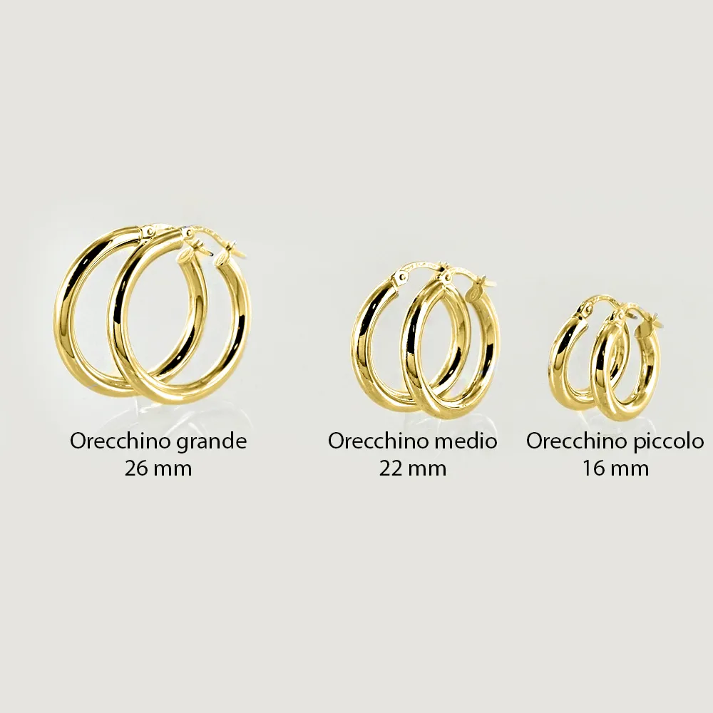 Orecchini a cerchio in oro giallo - campanella media 22 mm