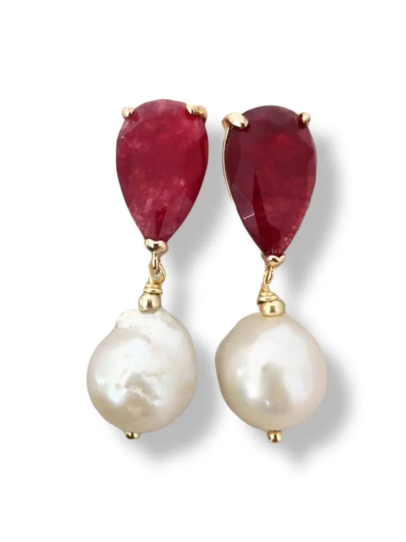 Orecchini a Goccia con Perle Barocche e Giada Borgogna