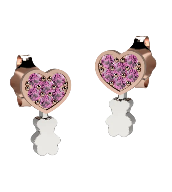 Orecchini Bambina Gioielli Nanan Bijou Cuore cristalli argento rosato nan0206