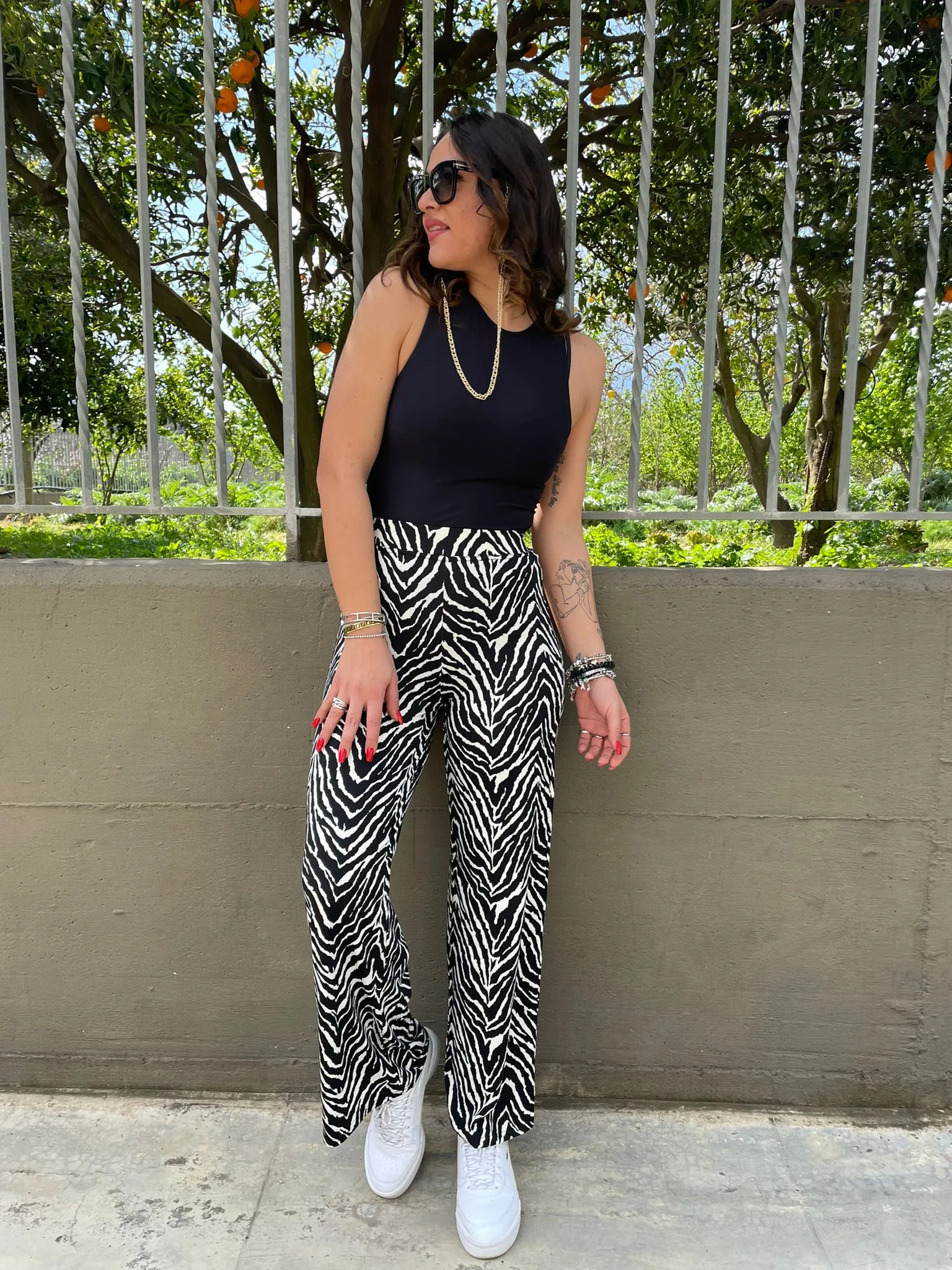 Pantalone palazzo in lycra fantasia zebrata