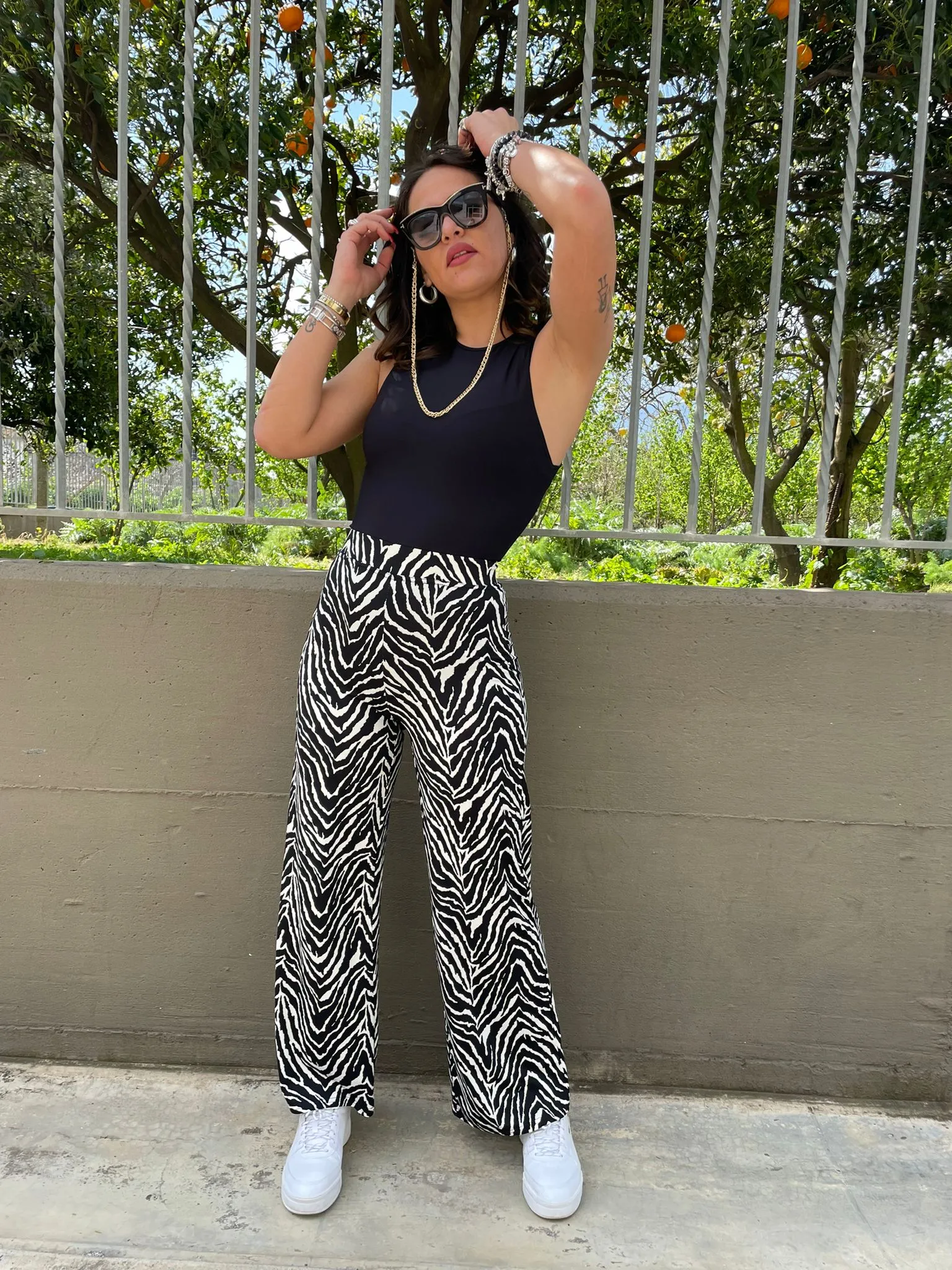Pantalone palazzo in lycra fantasia zebrata