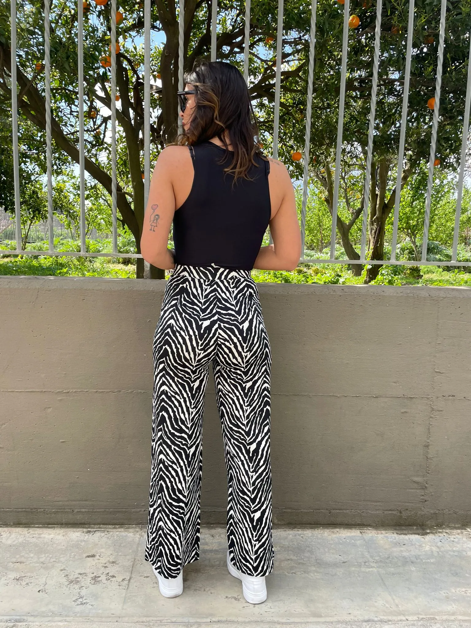 Pantalone palazzo in lycra fantasia zebrata