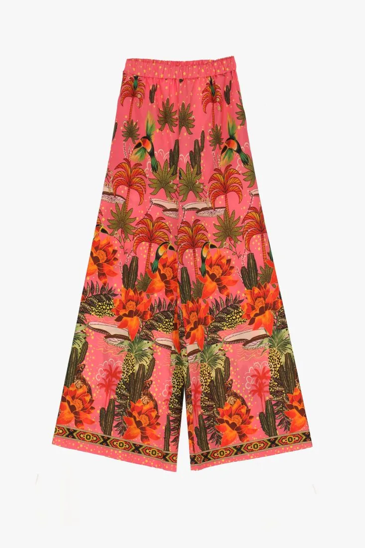 Pantaloni a palazzo in cotone fantasia esotica