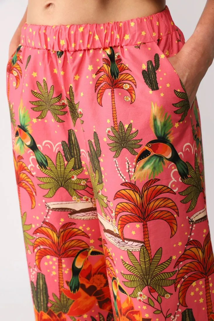 Pantaloni a palazzo in cotone fantasia esotica