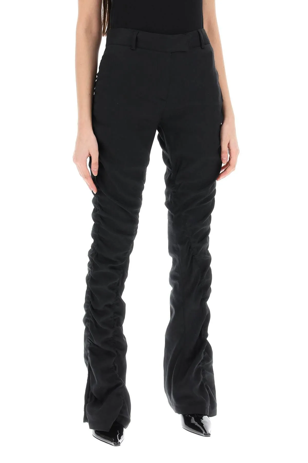 Pantaloni arricciati in misto lino