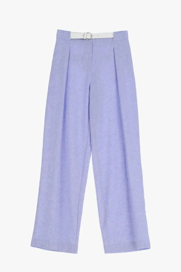 Pantaloni straight con pinces e cintura a contrasto