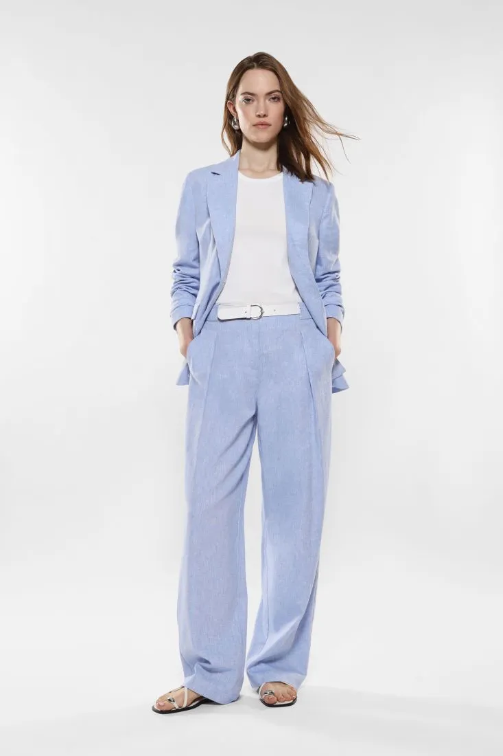 Pantaloni straight con pinces e cintura a contrasto