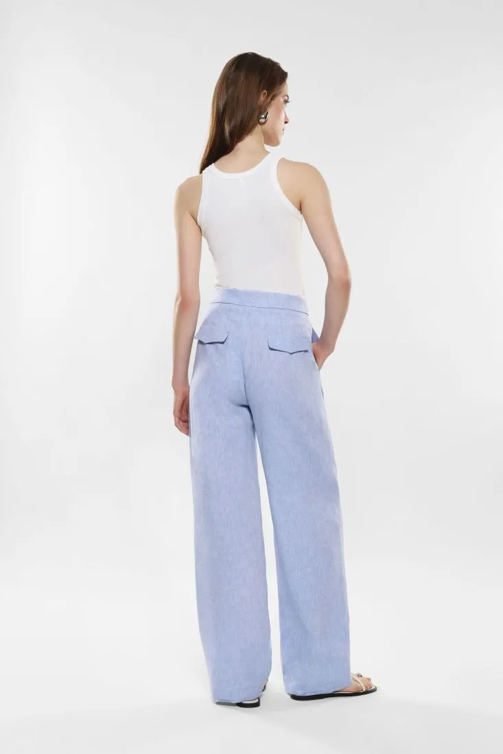 Pantaloni straight con pinces e cintura a contrasto