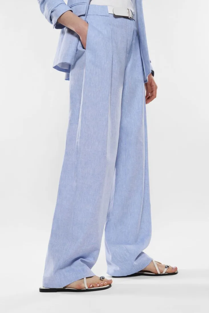 Pantaloni straight con pinces e cintura a contrasto