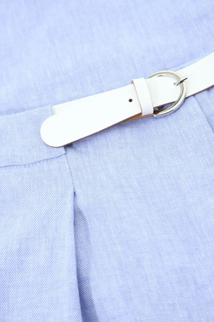 Pantaloni straight con pinces e cintura a contrasto
