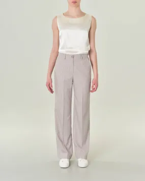 Pantaloni straight grigio perla gessati in bianco