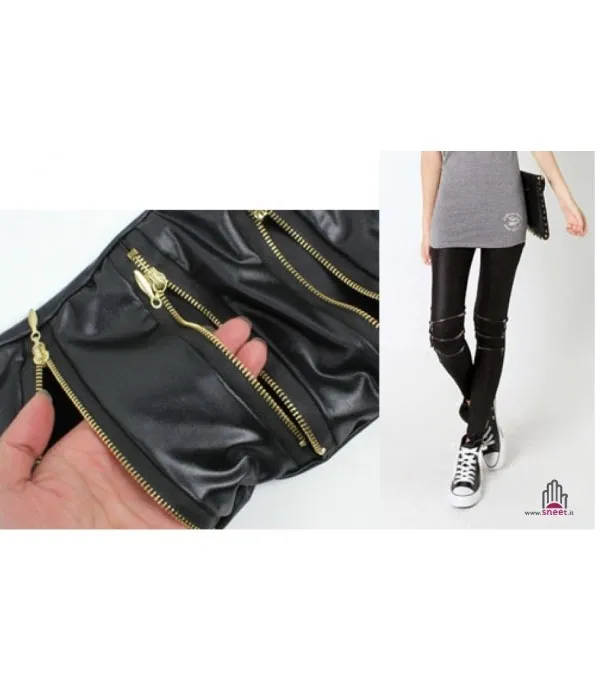 Pantaloni Zip Ecopelle