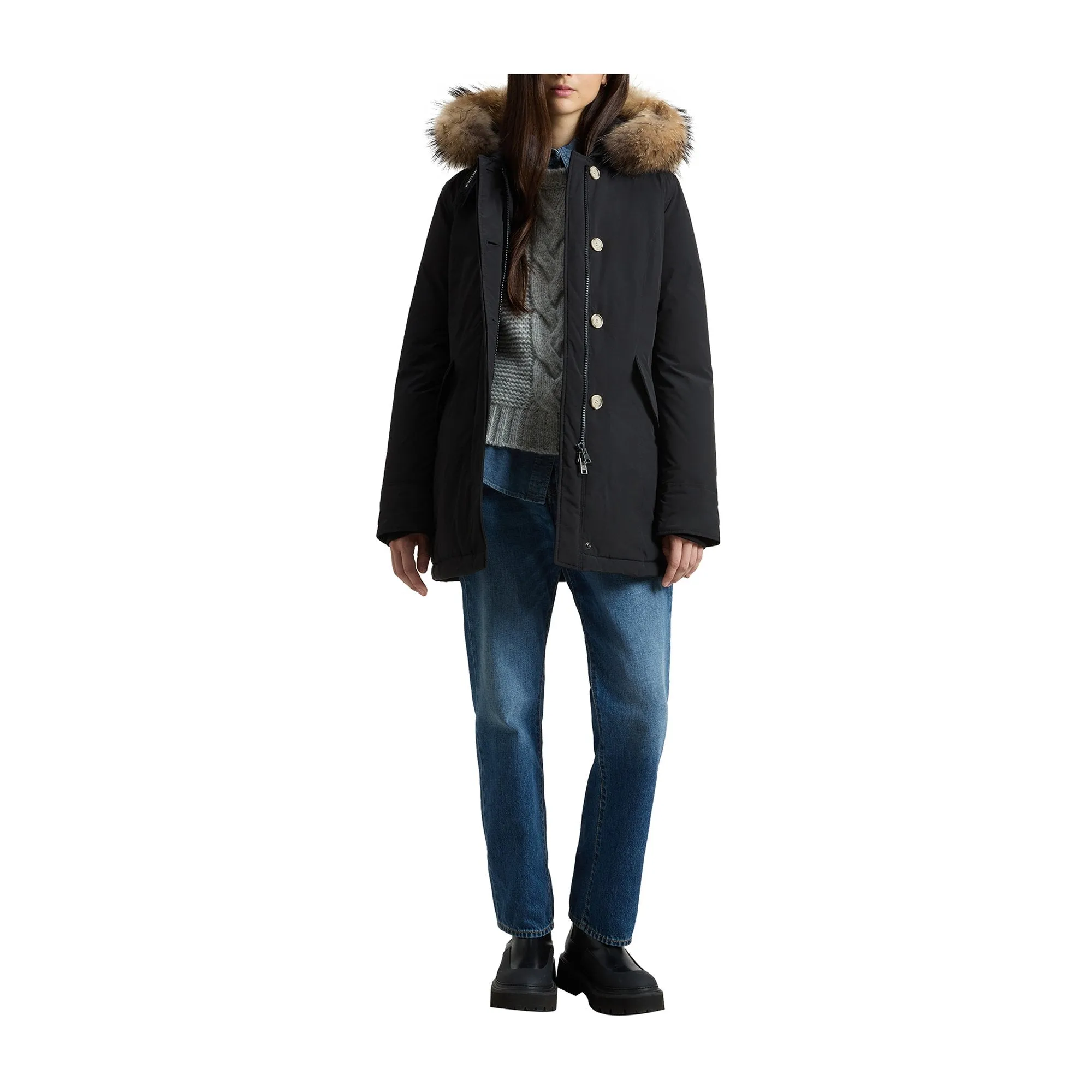 Parka Donna Luxury Artic con pelliccia Nero