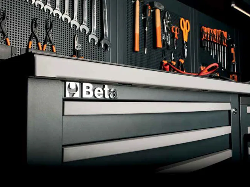 Piano di lavoro Beta RSC50 PG/2-1,5MT grigio rivestito in PVC per arredo officina, 1495x630mm