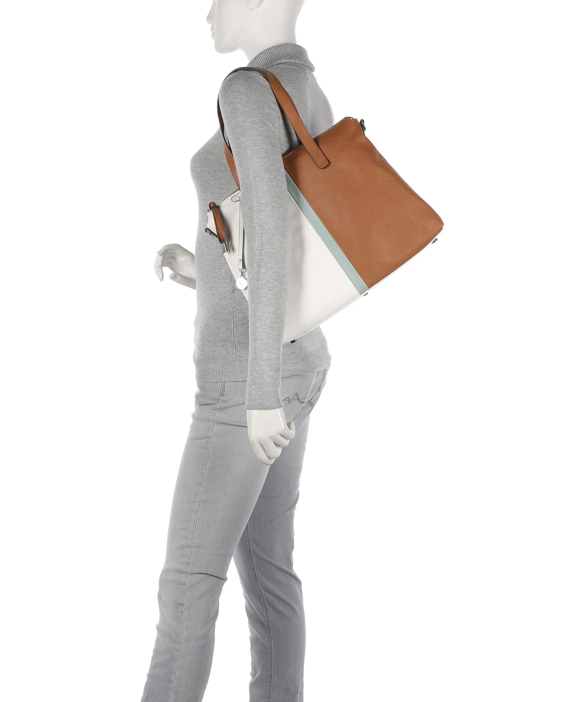  Picard Stripes Borsa shopper pelle di vacchetta grana bianco/marrone  