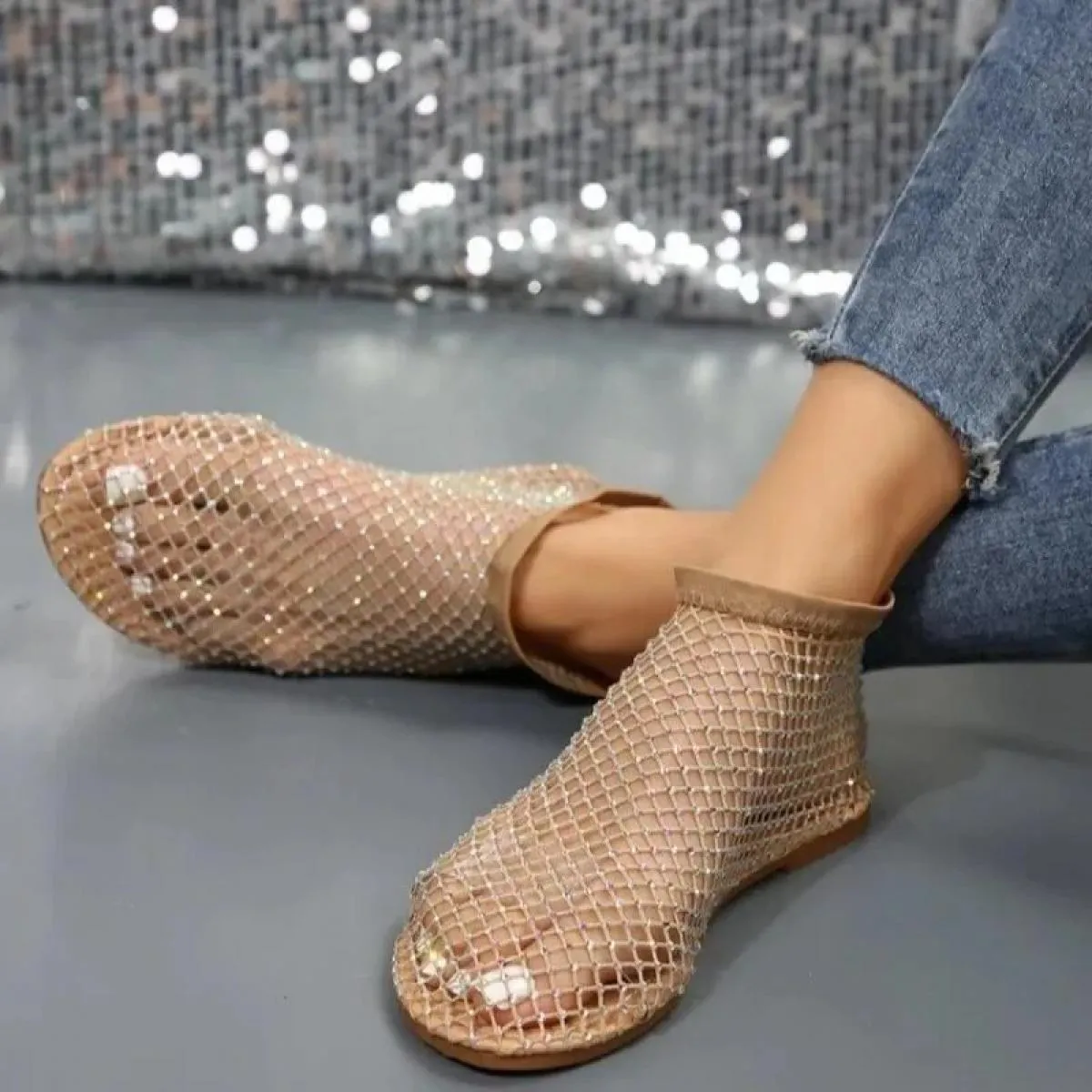 Sandali piatti con strass neri Sandali da spiaggia comodi e traspiranti antiscivolo Femininas