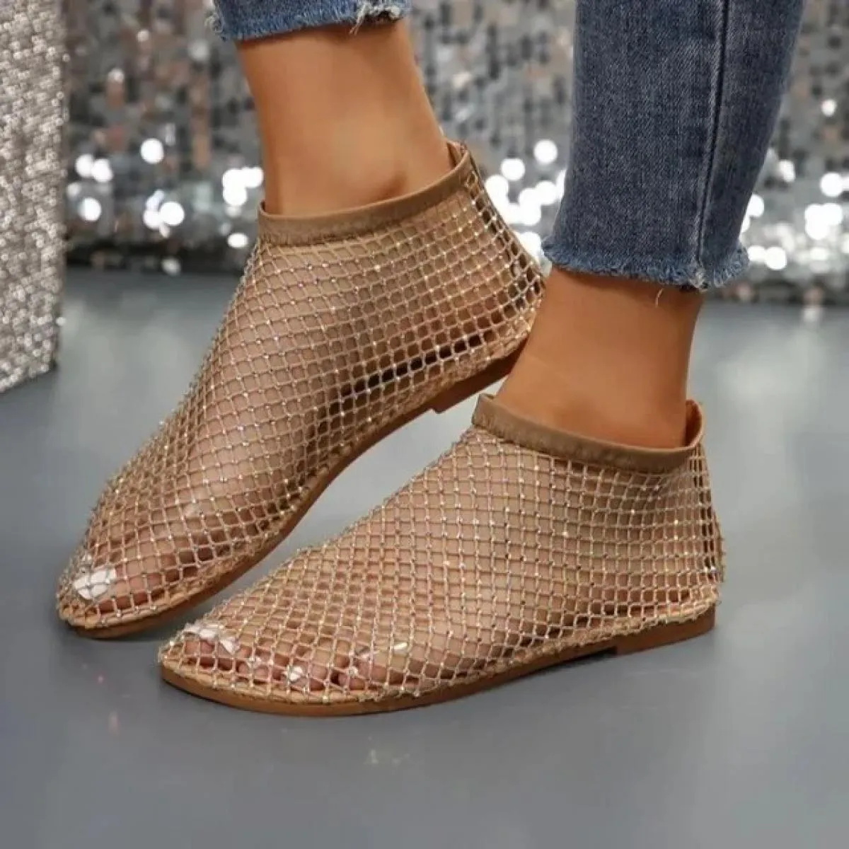 Sandali piatti con strass neri Sandali da spiaggia comodi e traspiranti antiscivolo Femininas