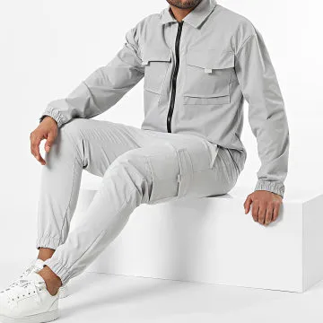 Set giacca con zip e pantaloni cargo grigi