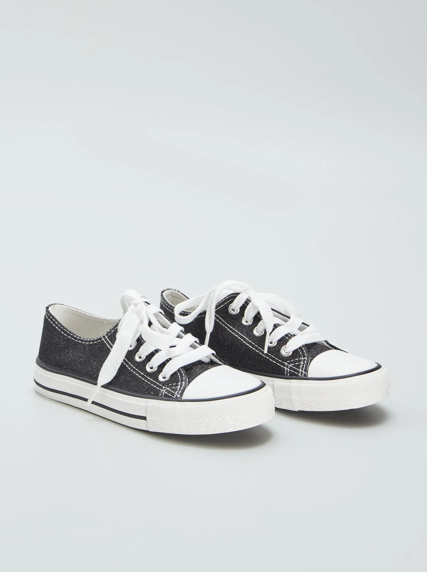 Sneakers basse in tela con paillettes - nero