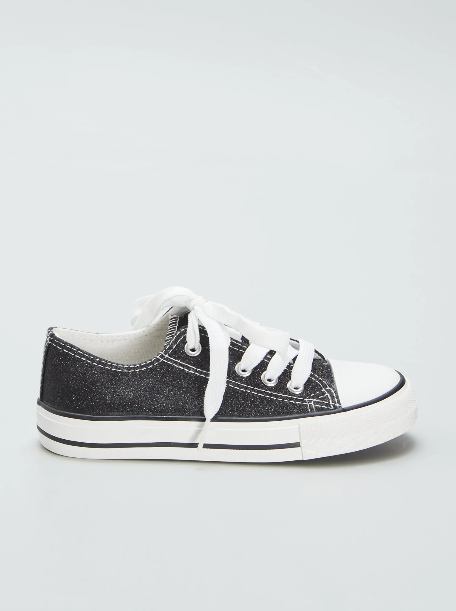 Sneakers basse in tela con paillettes - nero