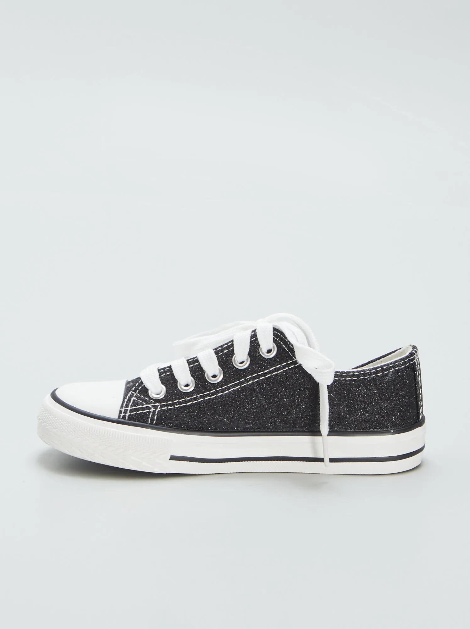 Sneakers basse in tela con paillettes - nero