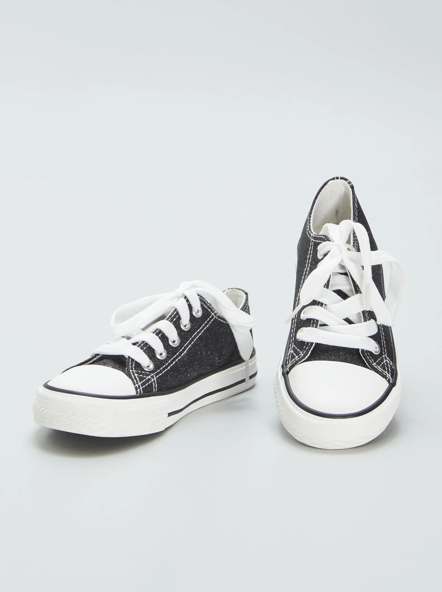 Sneakers basse in tela con paillettes - nero