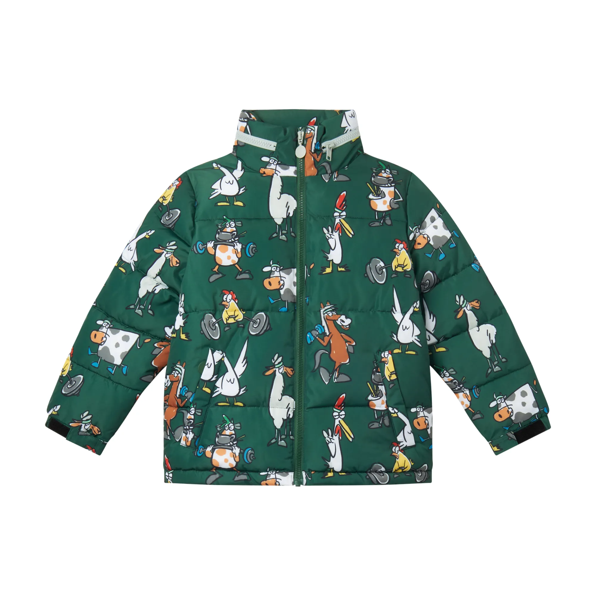 Stella McCartney piumino con fantasia “farm” con interno in pelliccia