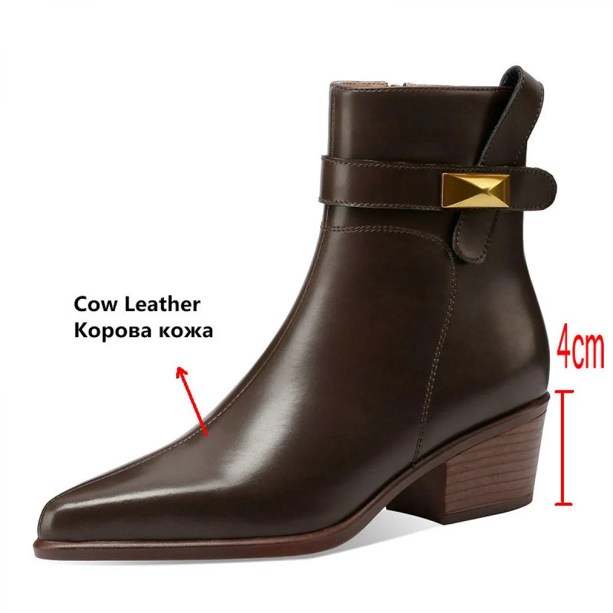 Stivaletti da donna Autunno Inverno Punta quadrata Tacco medio Scarpe da donna da ufficio in vera pelle Donna Taglia 34 40