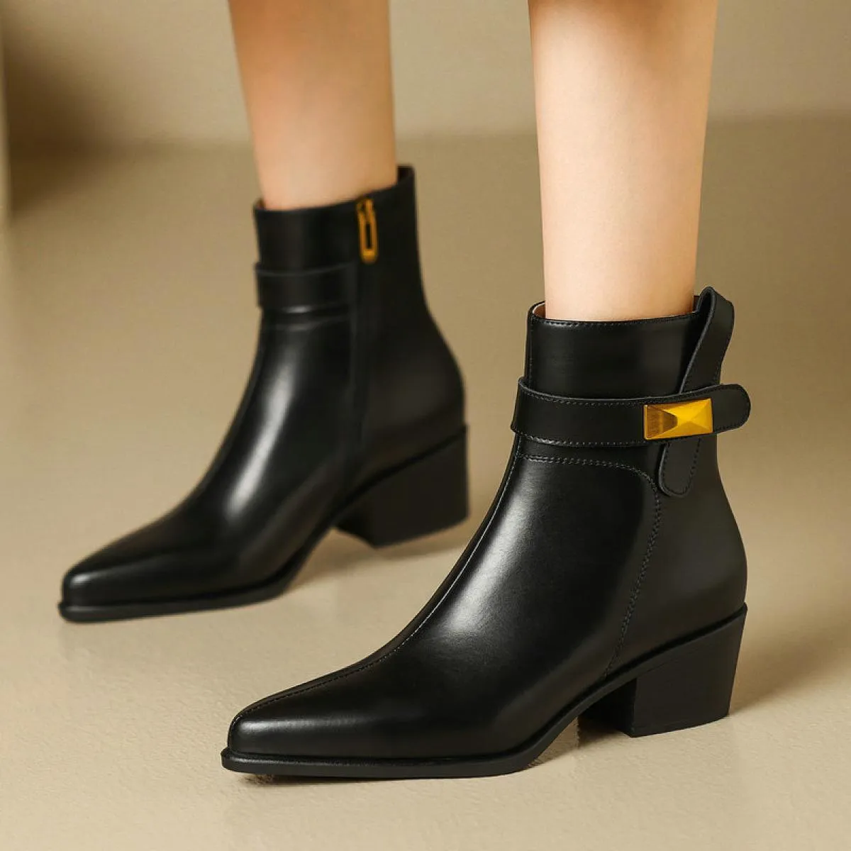 Stivaletti da donna Autunno Inverno Punta quadrata Tacco medio Scarpe da donna da ufficio in vera pelle Donna Taglia 34 40