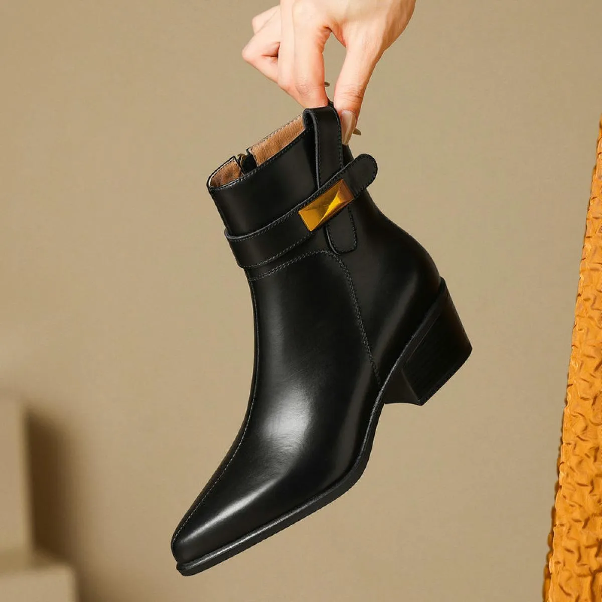 Stivaletti da donna Autunno Inverno Punta quadrata Tacco medio Scarpe da donna da ufficio in vera pelle Donna Taglia 34 40