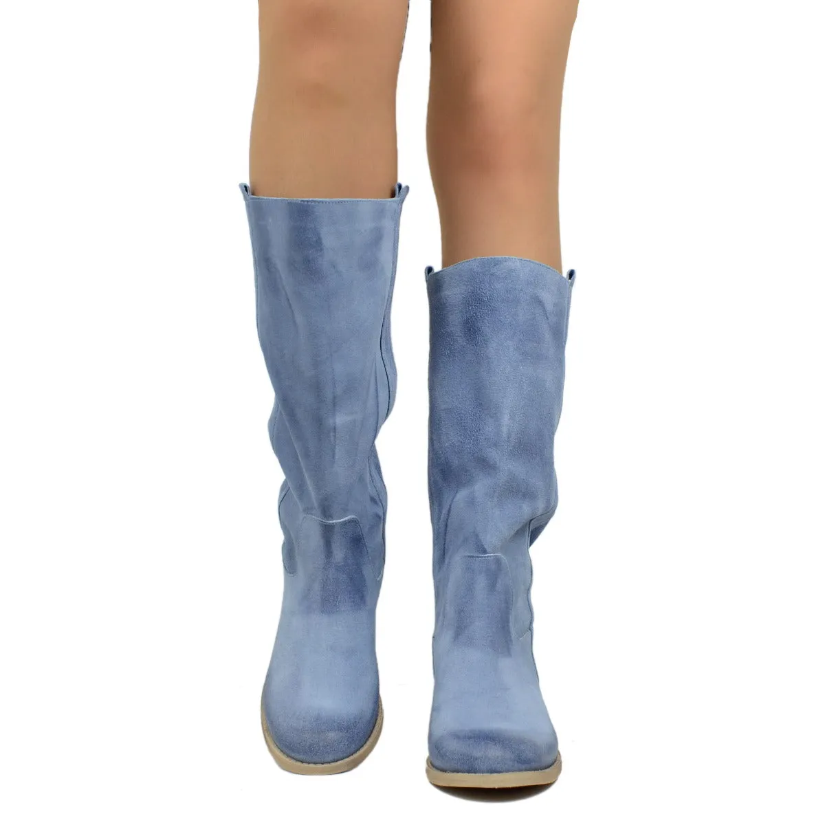 Stivali Donna Camperos in Pelle Scamosciata Jeans Made in Italy