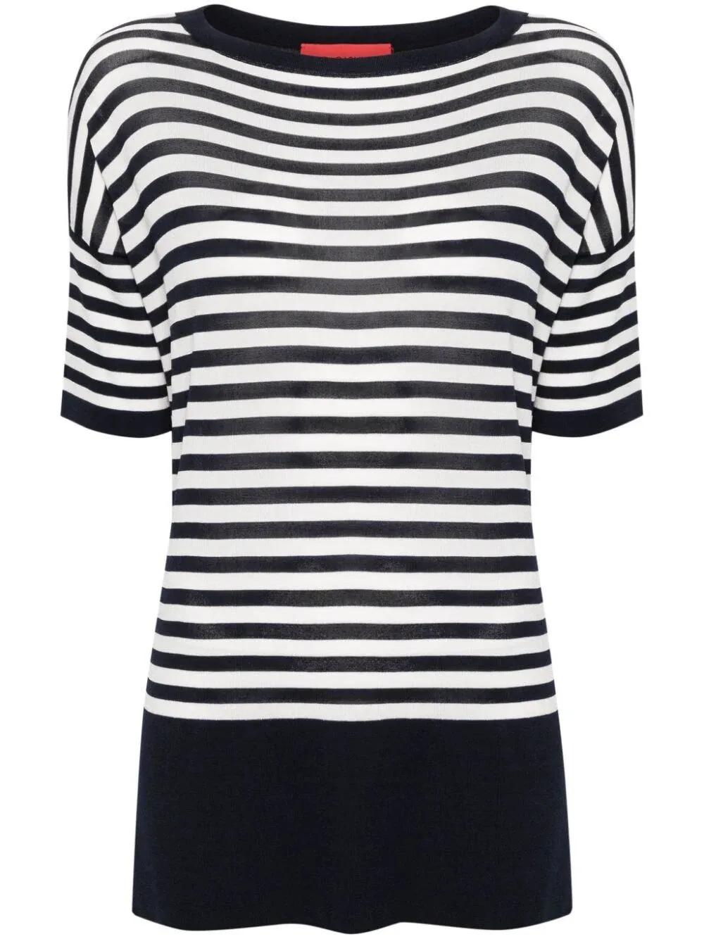 Striped Half-Sleeve Boat-Neck Sweater