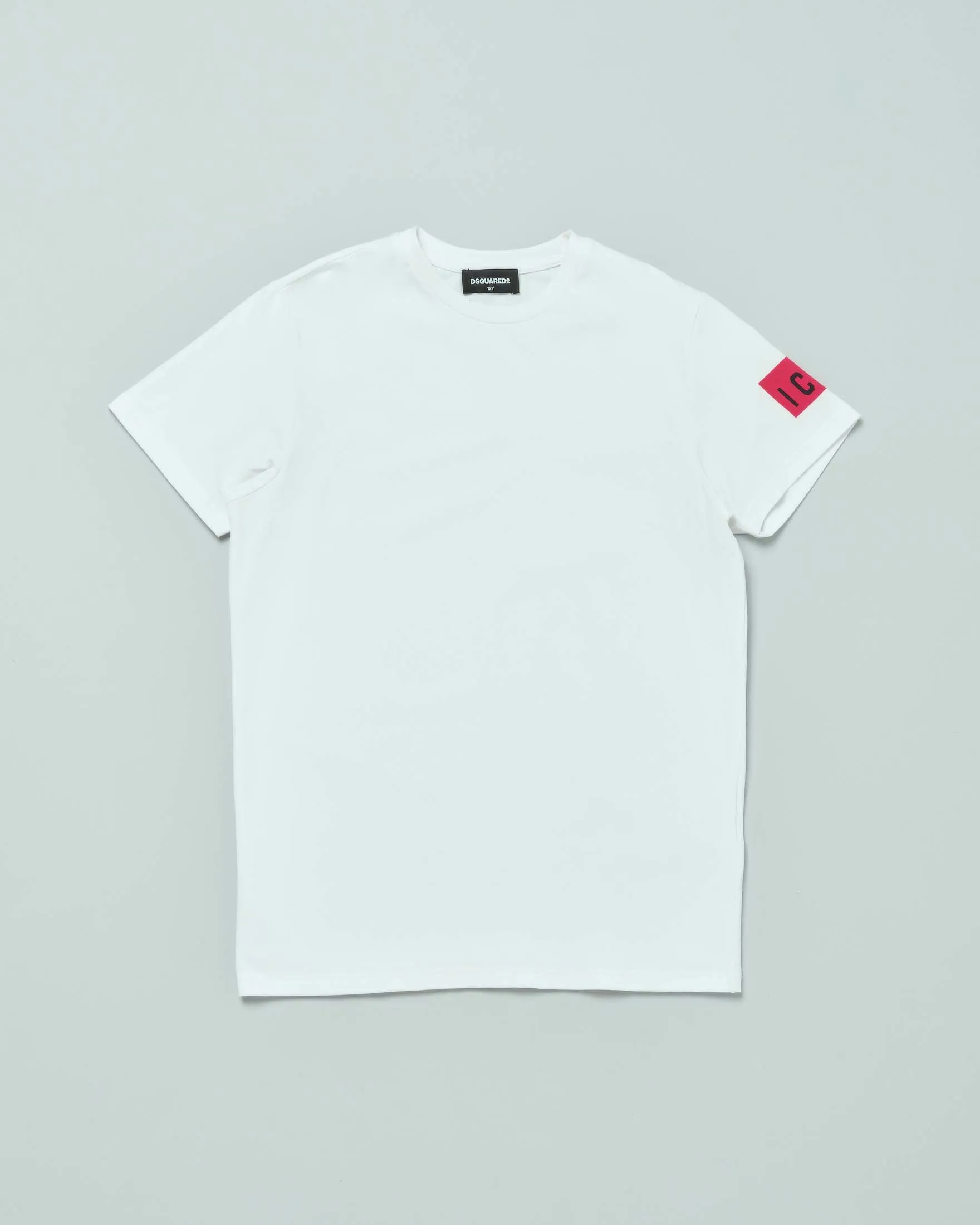 T-shirt bianca in cotone stretch a mezza manica con stampa logo 'Icon' rossa 12-16 anni