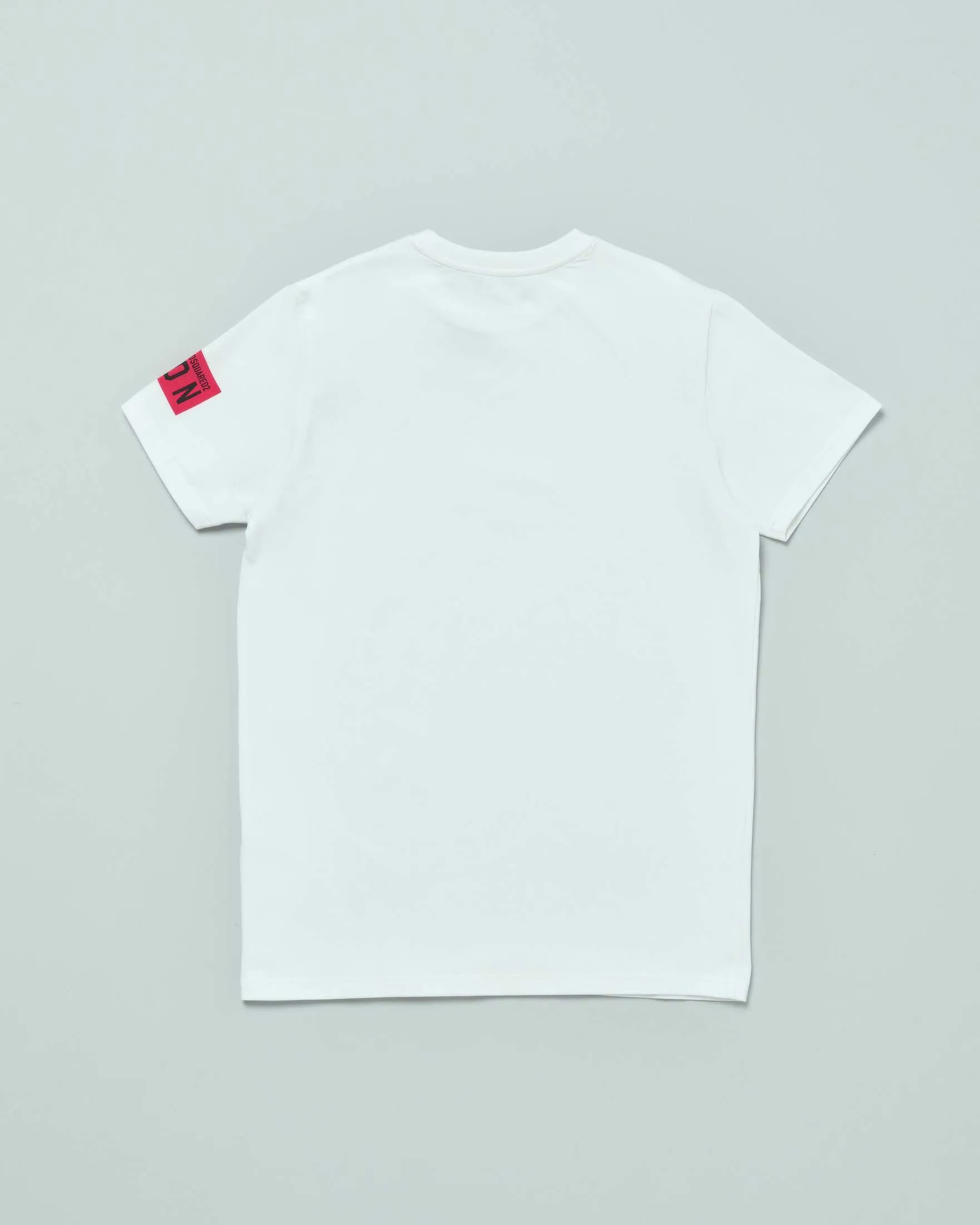T-shirt bianca in cotone stretch a mezza manica con stampa logo 'Icon' rossa 12-16 anni