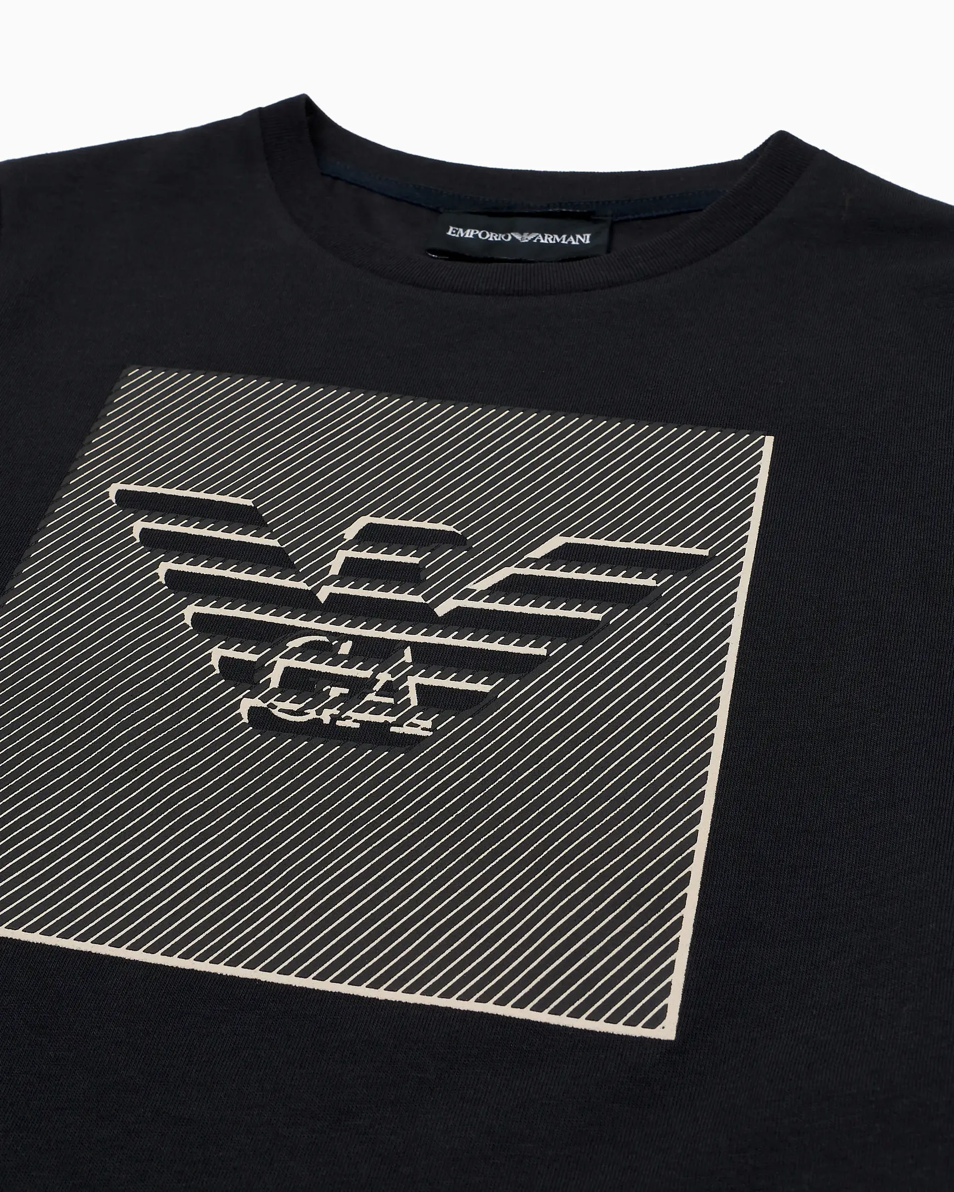 T-shirt blu in cotone a mezza manica con logo aquila in grafica 3D 10-16 anni