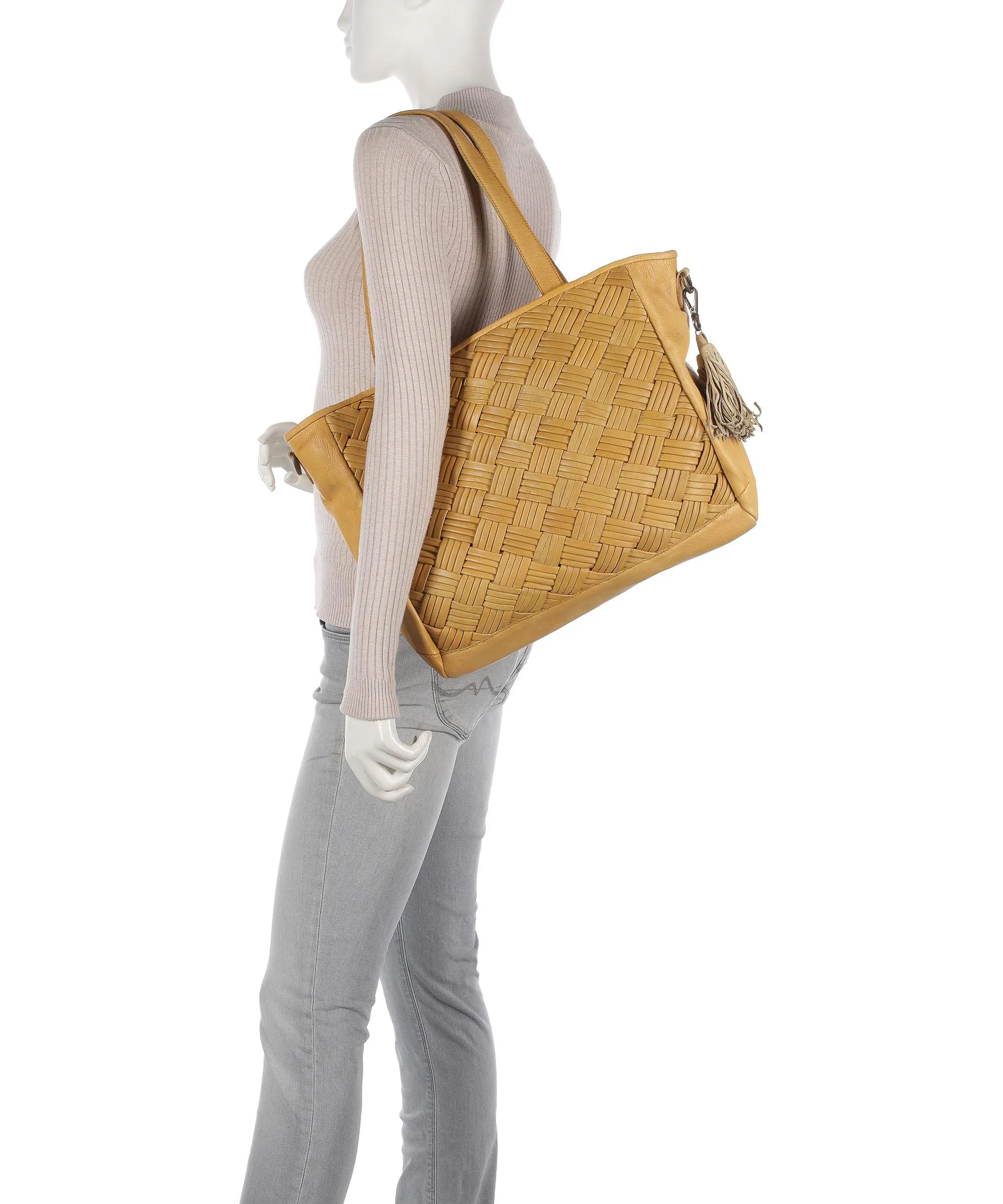  Taschendieb Wien Sommerergasse 7 Borsa shopper pelle di vacchetta grana, pelle di pecora curry  