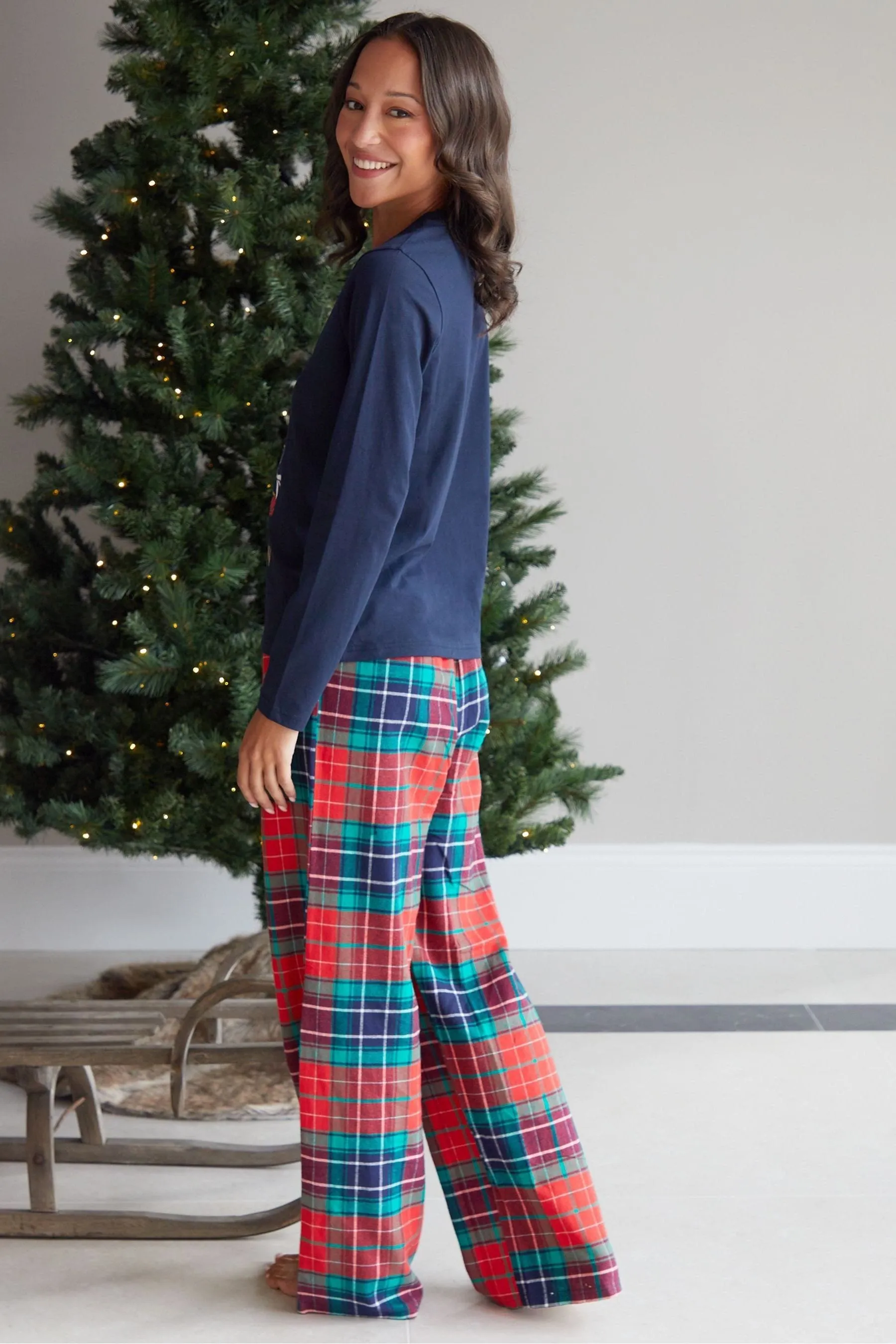 Threadbare 100% Cotone Manica Lunga Natale Check Pigiama Set    