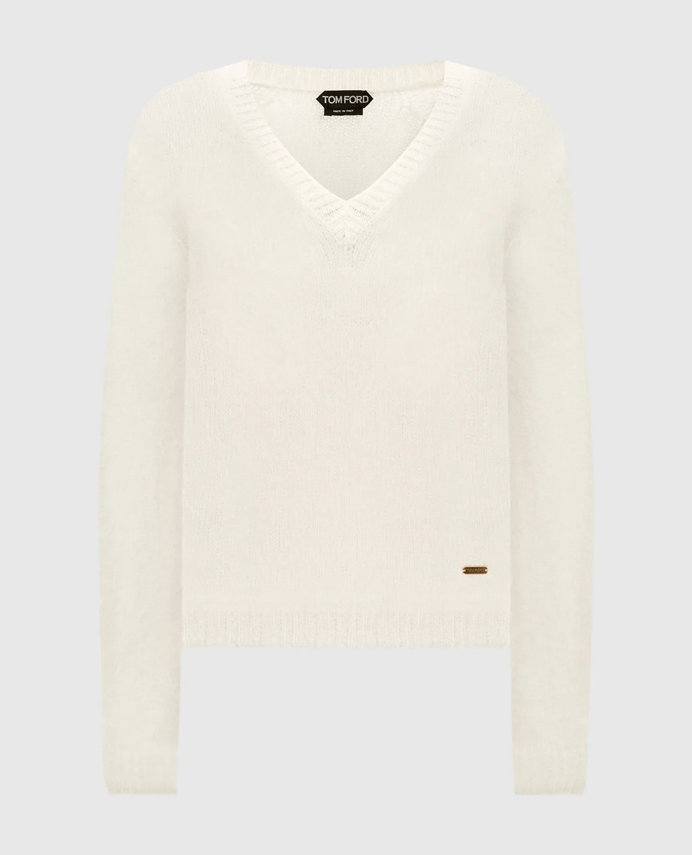 Tom Ford Pullover bianco in cashmere e seta con logo metallico MAK1338YAX755