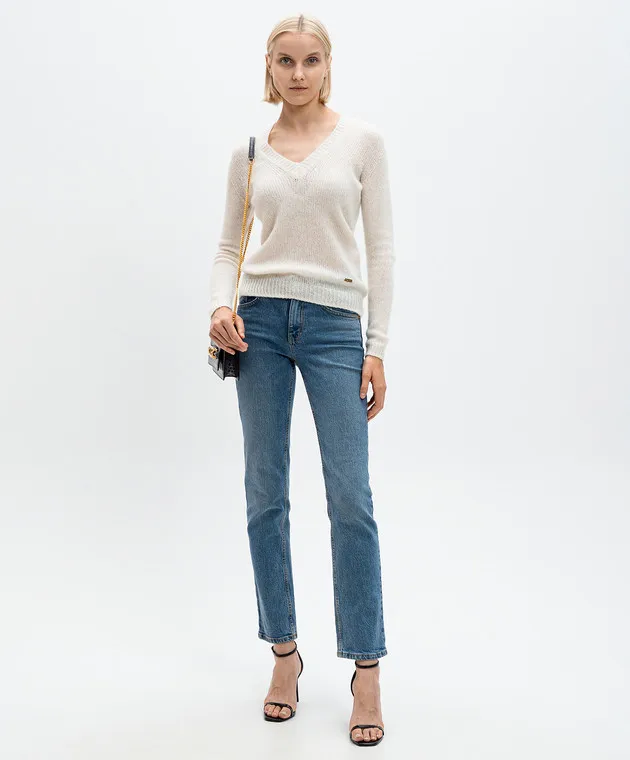 Tom Ford Pullover bianco in cashmere e seta con logo metallico MAK1338YAX755