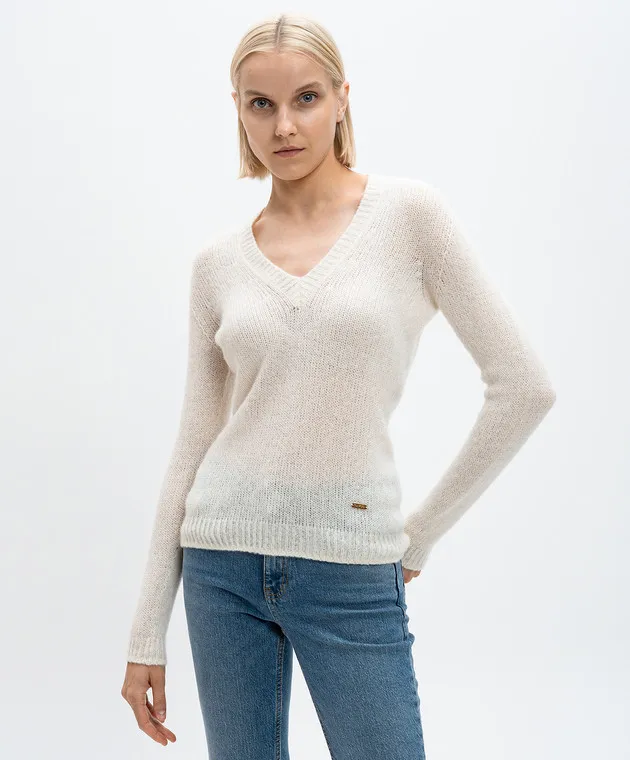Tom Ford Pullover bianco in cashmere e seta con logo metallico MAK1338YAX755