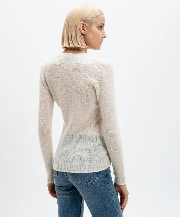 Tom Ford Pullover bianco in cashmere e seta con logo metallico MAK1338YAX755