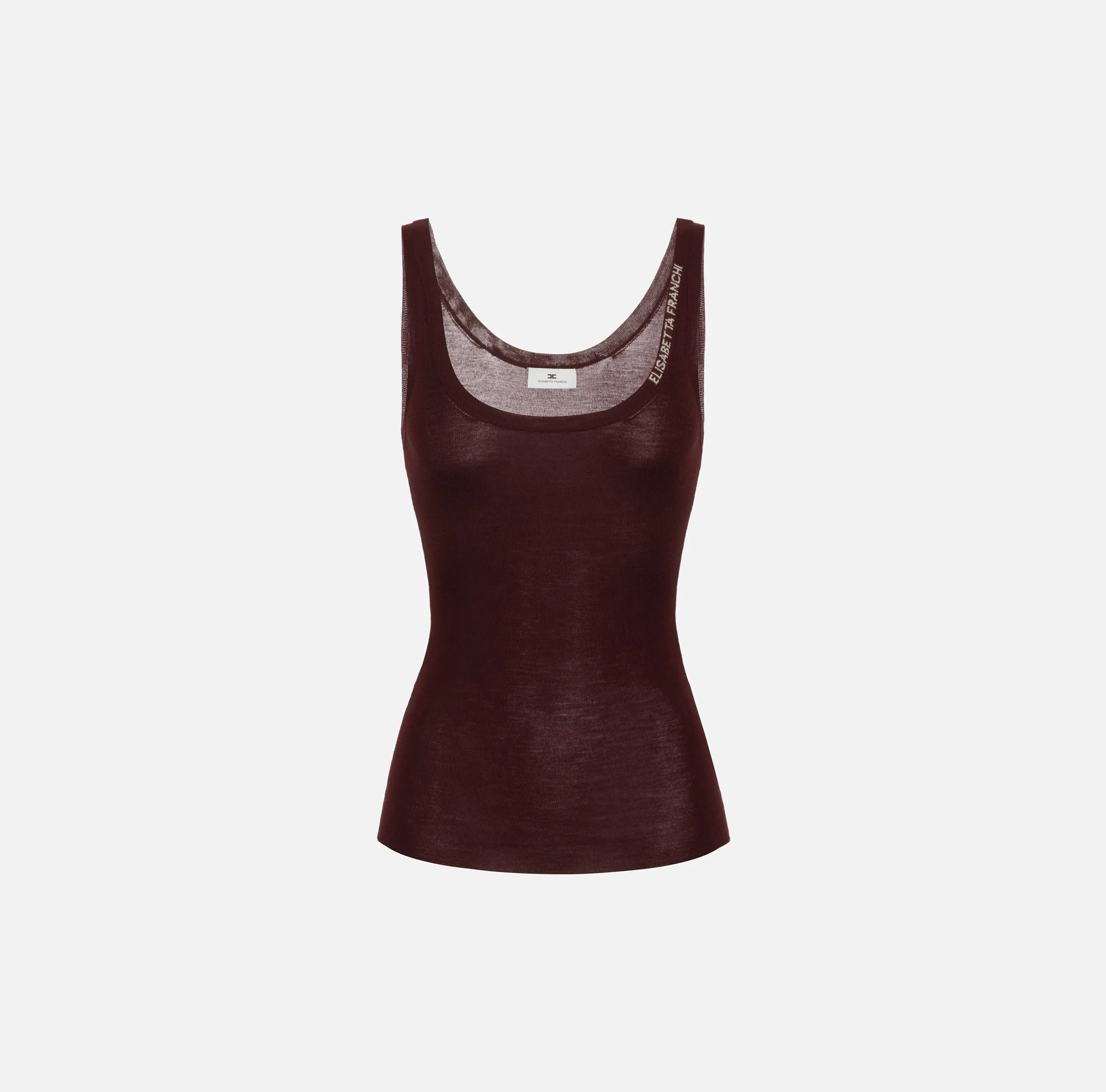 Top in lana merino con logo jacquard